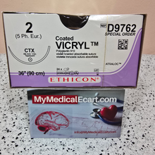 D9762 - Ethicon D9762 COATED VICRYL® (polyglactin 910) Suture, Taper point, Absorbable, CTX 48mm 51/2 Circle, Violet Braided 36" = 90cm, Size: 2, Box of 24
