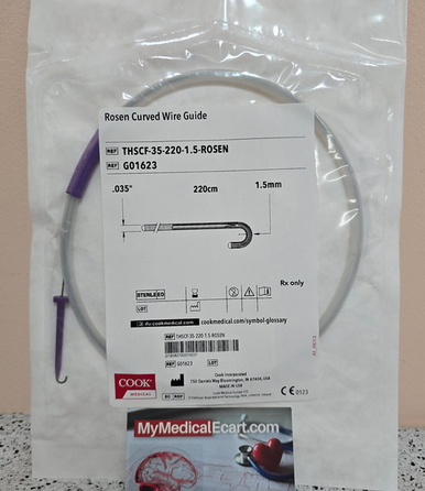 Cook G01623 Rosen Wire Guide, THSCF-35-220-1.5-ROSEN, 035 diameter, 220 cm Length, Taper Length 4.5 cm, J-shaped Tip, Pack of 05