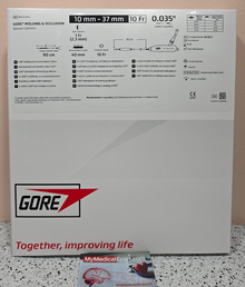 Gore MOB37 Molding & Occlusion Balloon (MOB), Balloon inflation range: 10–37 mm,  Balloon length: 4 cm (marker bands), Catheter length: 90 cm, Wire compatibility: 0.035” 180 cm length,  Balloon catheter profile: 10 Fr. Box of 01