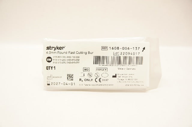 1608-006-137 - STRYKER CORP - SURGICAL BURR ROUND 4MM 54MM FLUTESX8 STERILE, Box of 1
