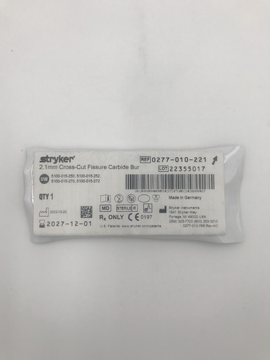 0277-010-221 - STRYKER CORP - SURGICAL BURR CARBIDE 4.8MM 44.5MM FLUTESX6 STERILE, Box of 1