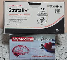 Ethicon SXMP1B444 STRATAFIX™ Spiral Monocryl Plus Suture, Taper Point, Absorbable, CT-2 26mm 1/2 Circle, 9in = 23cm, Size 2-0, Box of 12