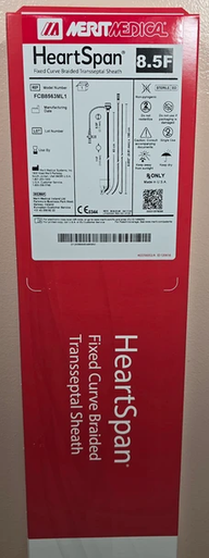 Medical FCB8563ML1 HeartSpan® Fixed Curve Braided Transseptal Sheath, 8.5 Fr x 63cm, ML1 Curve angle.  Box of 01