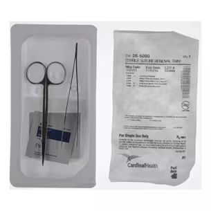 06-6000 - Cardinal Health™ Suture Removal Tray including Iris Scissors, Straight, 4.75IN and Adson Forceps, Serrated, Box of 50