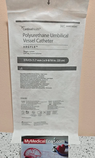 8888160341 Argyle™ Polyurethane Umbilical Vessel Catheter, Single Lumen, 5 Fr/Ch (1.7 mm) x 15" (38.1 cm) 0.33 mL. Box of 10