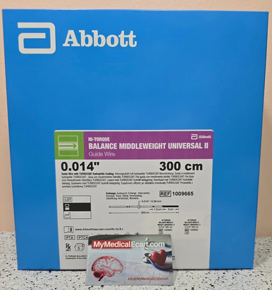 Abbott 1009665 HI-TORQUE BALANCE MIDDLEWEIGHT UNIVERSAL II™ Guide Wire with Turbocoat Hydrophilic Coating, Tip Straight, 0.014" x 300 cm. Box of 05