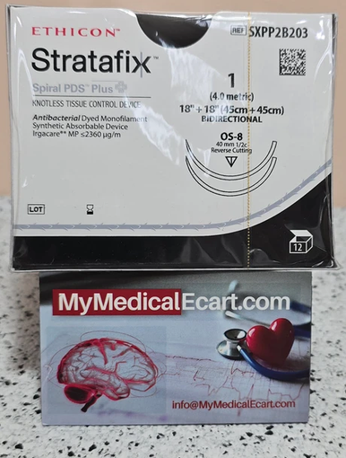 Ethicon SXPP2B203 STRATAFIX™ Spiral PDS Plus Suture, BiDirectional Violet, Reverse Cutting, Absorbable, OS-8 40mm 1/2 Circle, 18" = 45cm, Size 1, Box of 12