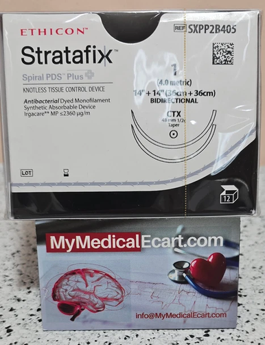 Ethicon SXPP2B405 STRATAFIX™ Spiral PDS Plus Suture, BiDirectional Violet, Taperpoint, Absorbable, CTX 48mm 1/2 Circle, 14" = 36cm, Size 1, Box of 12