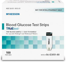 06-E3051-80 Blood Glucose Test Strips McKesson TRUEtest™ 100 Test Strips per Box, Case of 12.