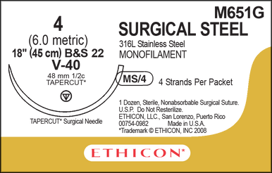 Ethicon M651G Surgical Stainless Steel Suture ETHM651G