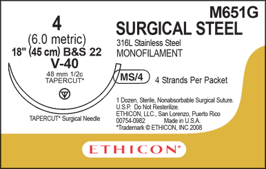 Ethicon M651G Surgical Stainless Steel Suture ETHM651G