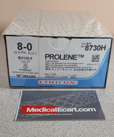 Ethicon 8730H PROLENE  Polypropylene Suture Prolene Nonabsorbable Polypropylene Suture, MultiPass Taperpoint BV130-5 6.5MM, 8-O Blue, 1 x 18IN/45CM