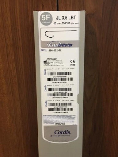  Cordis 5560020L, Long VISTA BRITE TIP, 556-002-0L Guiding Catheter 5F JL 3.5 LBT, 100cm x .056" I.D. (1.4mm)