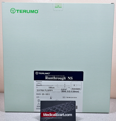 Terumo 25-1011 RUNTHROUGH ® NS Extra Floppy Coronary Guidewire, shapeable tip, 0.014, 180cm, Floppy tip type. Box of 5