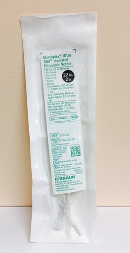 B. Braun 333642 Stimuplex® Ultra 360® 22 Ga. x 2 in. (50 mm) Insulated Echogenic Needle with 30° Bevel and Extension Set . Case of 25
