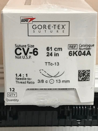 6M04A GORE-TEX ® Suture CV-6 Thread Length 30" (76 cm) , Needle TTc-13, TTc-13, Taper 3/8 circle Needle Size 13mm Box of 12