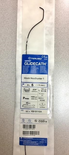 CG513 5 Fr. Glidecath  100 cm long, Hinck Headhunter 1 (H1) tip shape, 0.038" guidewire compatible.