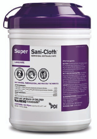 Q55172 Super Sani-Cloth Germicidal Disposable Wipes - Wipe Size 6" x 6.75". Box of 12 Canisters