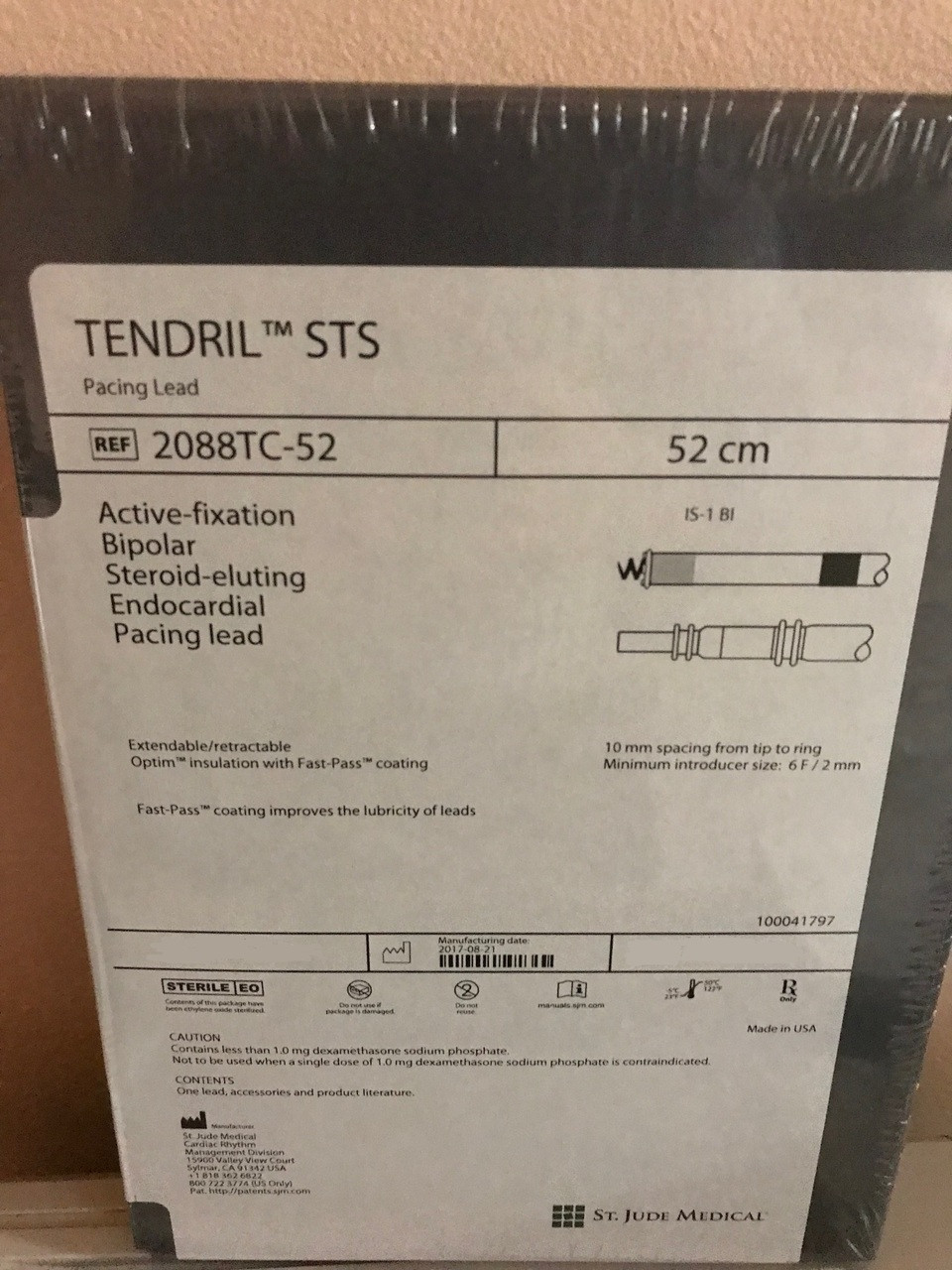 tc 52 St Jude Medical Tendril Sts Cardiac Pacing Lead 52 Cm Active Fixation Bipolar Steroid Eluting Endocardial Pacing Lead Medicalecart