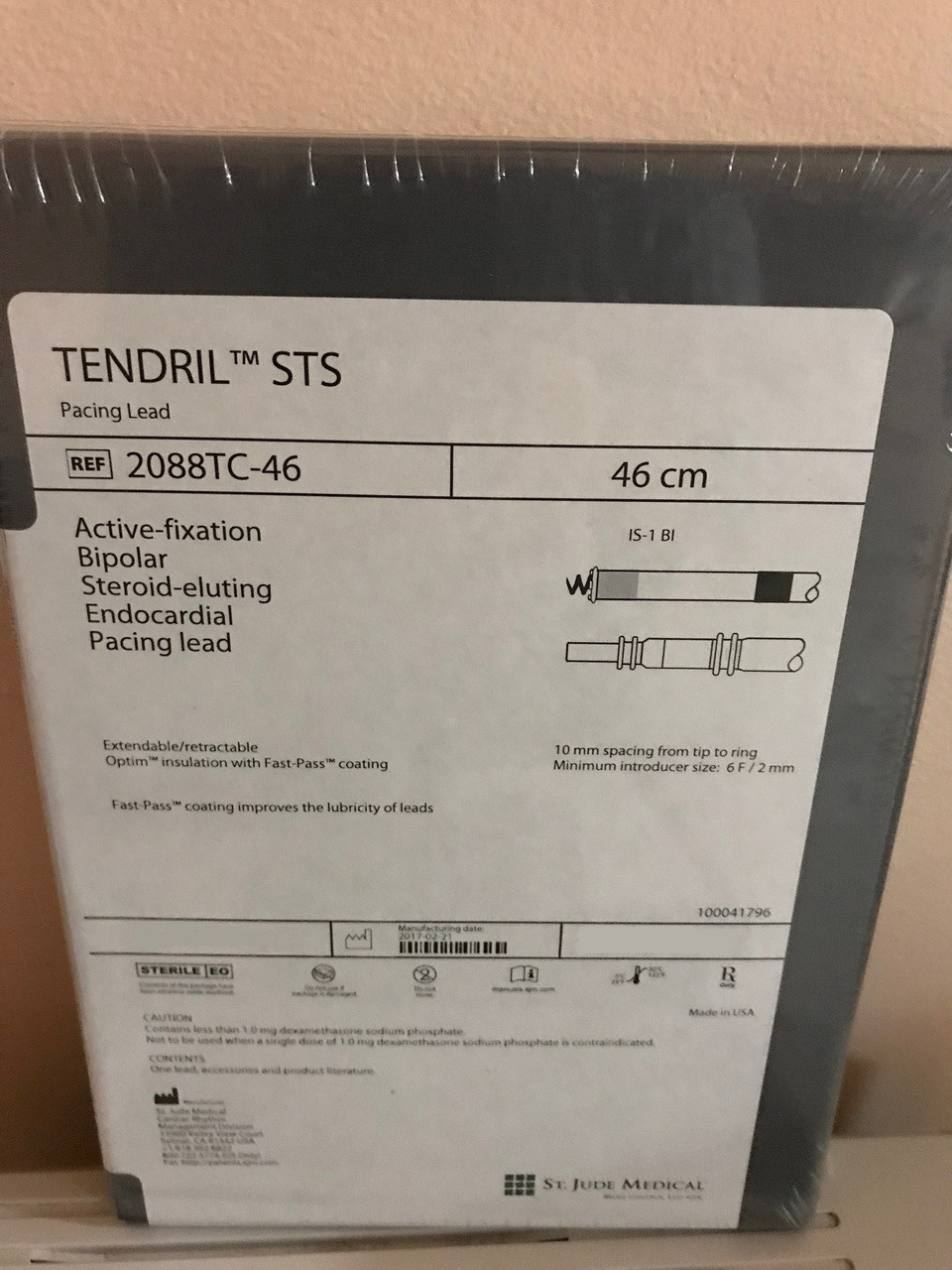 2088TC-46 St. Jude Medical Tendril STS Cardiac pacing lead, 46 cm