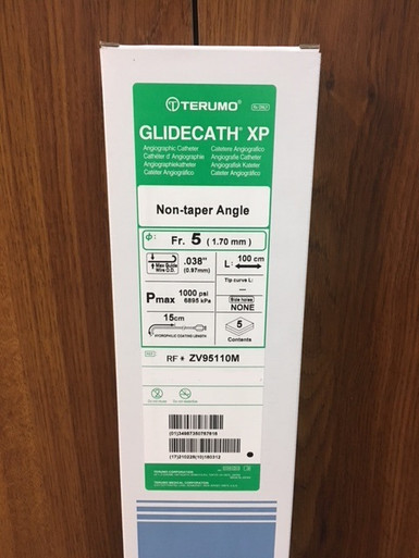 Terumo RF*ZV95110M  GLIDECATH  XP Hydrophilic Coated Catheter 5Fr. Non-taper Angle, .038" x 100cm Box of 5