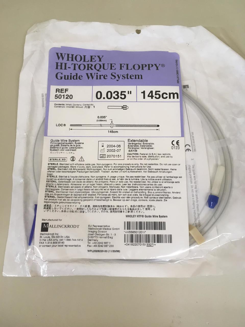 50120EXP MALLINCKRODT WHOLEY HITORQUE FLOPPY Guide Wire System 0.035