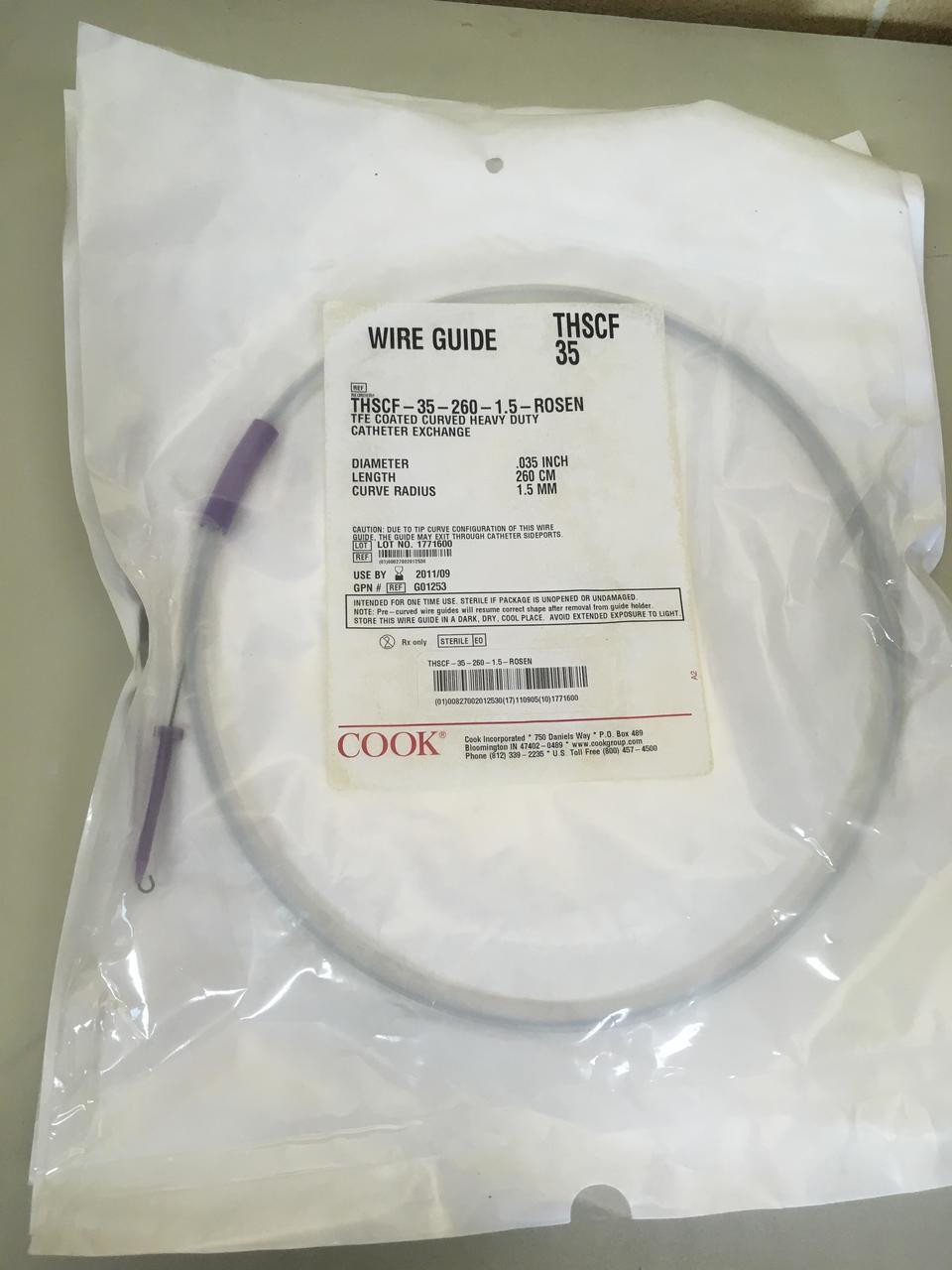 G01253EXP COOK WIRE GUIDE THSCF 35 TFE COATED CURVED HEAVY DUTY