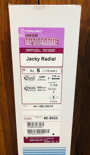 40-5023 TERUMO RH*5BL3521A Radifocus Optitorque - Angiographic Catheter 5Fr., Jacky Radial (Curve Size 3.5) 