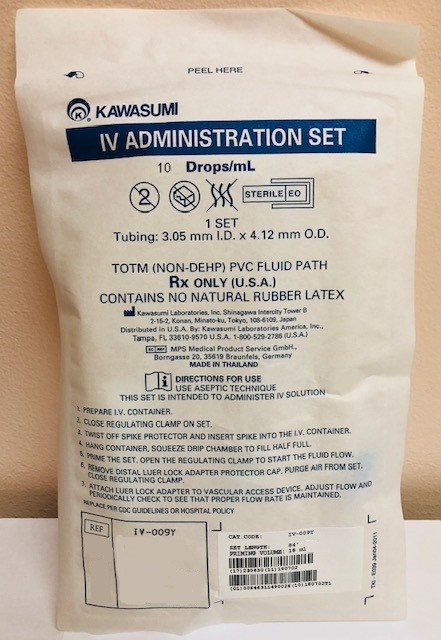 Kawasumi IV-009Y Administration Set 10 Drops / mL Drip Rate 84