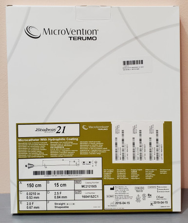 Microvention MC212150S EXPIRE 2019-04 Headway 21® Microcatheter with Hydrophilic Coating, ID 0.021" , Straight tip, 150cm OD Prox. 2.5Fr. /Distal 2Fr., 2 tip markers (MC212150S EXPIRE 2019-04)