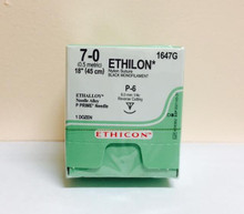 Ethicon 1647G EXPIRE 2022-05 ETHILON Suture, Non-Absorbable, Precision Point - Reverse Cutting, P-6 8.0mm 3/8 Circle, Black Monofilament, 18" ˜ 45cm, Size: 7-0. Box of 12