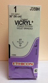 Ethicon J359H EXPIRE 2020-07 Coated VICRYL Suture, Taper Point, Absorbable, CT 40mm ½ Circle, Violet Braided 36" ˜ 90cm, Size: 1. Box/36