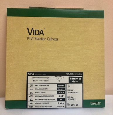 Bard VDA100184  VIDA PTV Dilatation Catheter, 18 mm x 4 cm Balloon on 100 cm Shaft and 8F Sheath