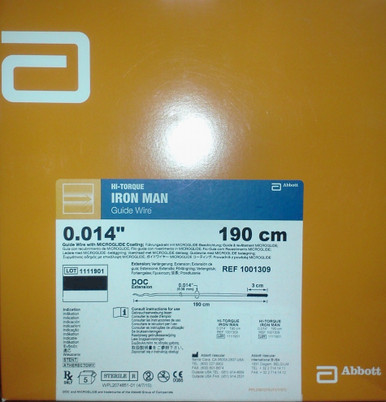 1001309 .014x190cm HI-TORQUE IRON MAN™ Guide Wire .014" Straight Tip 3.0 cm x 190 cm Box of 5