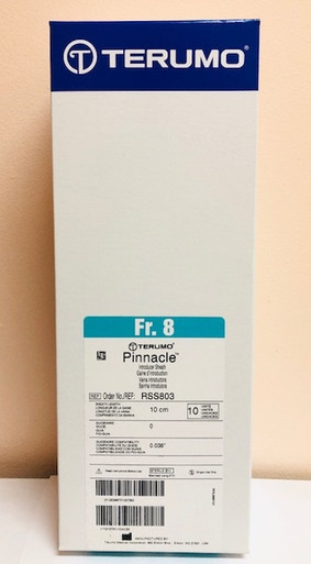RSS803 8Fr Pinnacle Introducer  2.5cm dilator protruding length. 10cm sheath with 0.035" mini guidewire & dilator for Peripheral Applications (Box of 10)
