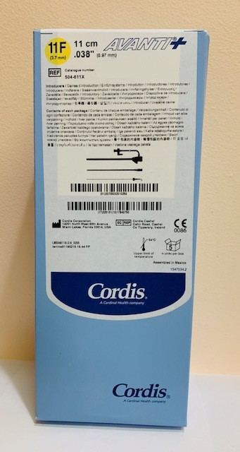 504611X 11Fr. , 11cm .038 AVANTI ®+ Sheath Introducer Box of 5