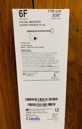 SRD6722 6Fr. PIG 110cm  SUPER TORQUE Plus PIG Polyurethane Diagnostic Catheter, 110cm, 6Fr.  Box of 5 