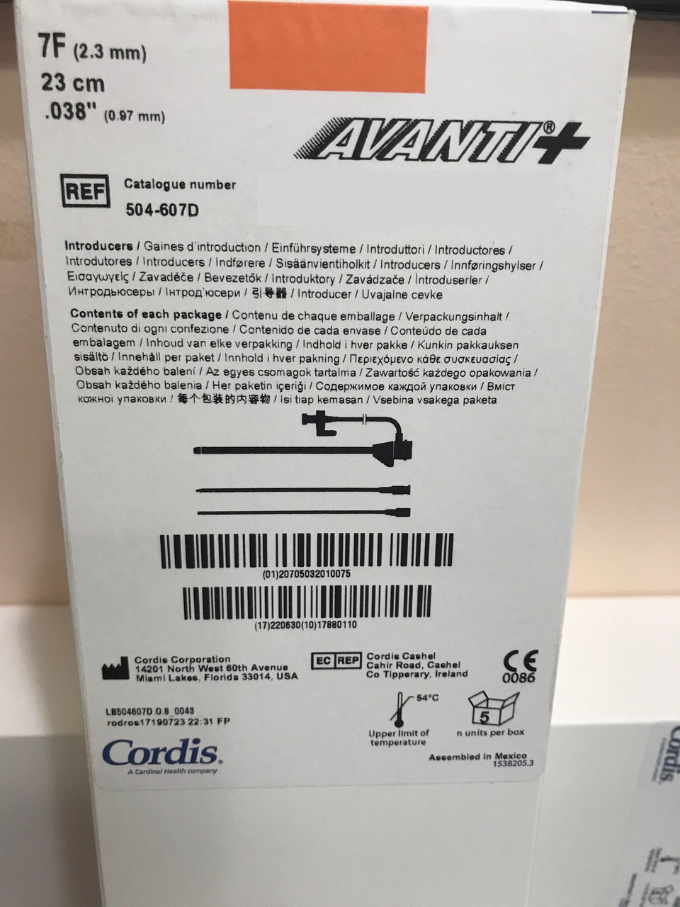 504-607D 7Fr. x 23cm Cordis AVANTI + Mid-Length Sheath Introducer