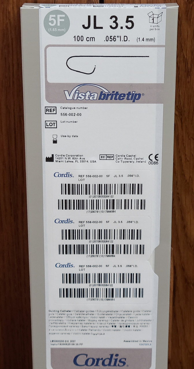 Cordis 55600200 VISTA BRITE TIP, Guiding Catheter 5F JL 3.5, 100cm
