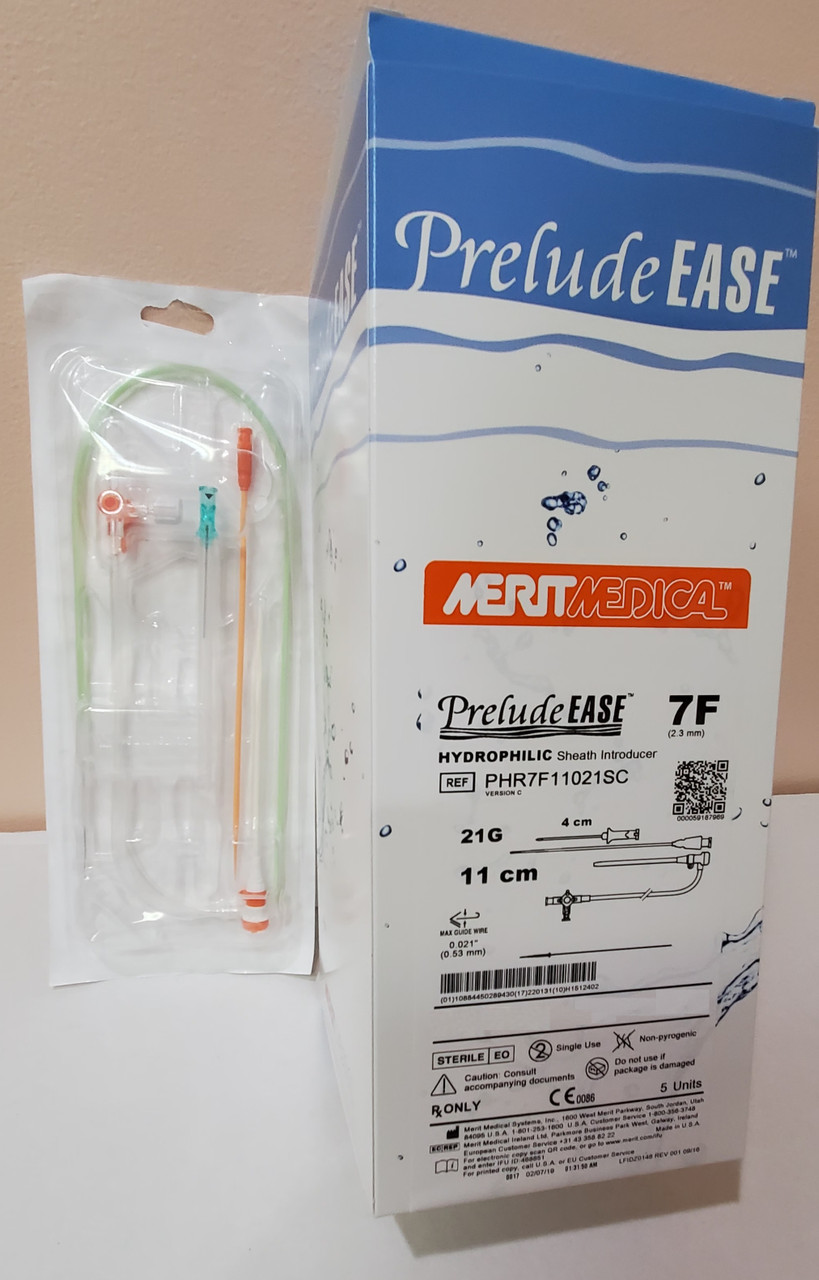 Merit, PHR7F11021SC, Prelude, EASE,, Hydrophilic Sheath Introducer, 7Fr,  Lenght 11cm, Needle 21G x 4cm, Advance, Guide Wire spring; straight floppy  tip