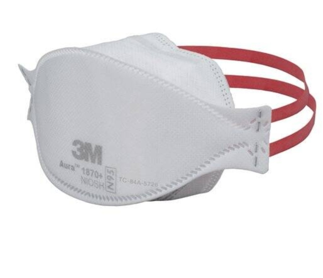 3M, 1870+, Particulate Surgical Mask, Aura, N95, Flat Fold Elastic Strap, One Size Fits Most, White, NonSterile
