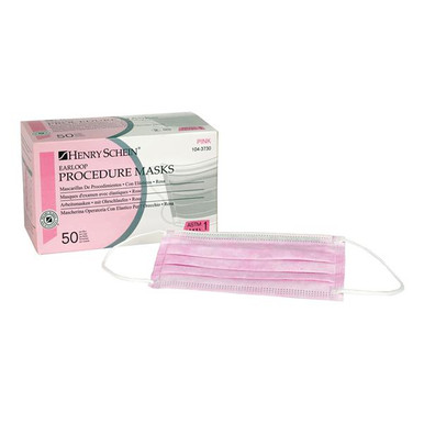 Henry Schein, 104-3730, Face Mask, Earloop, 1043730, ASTM Level 1, Pink, 3 boxes  of 50