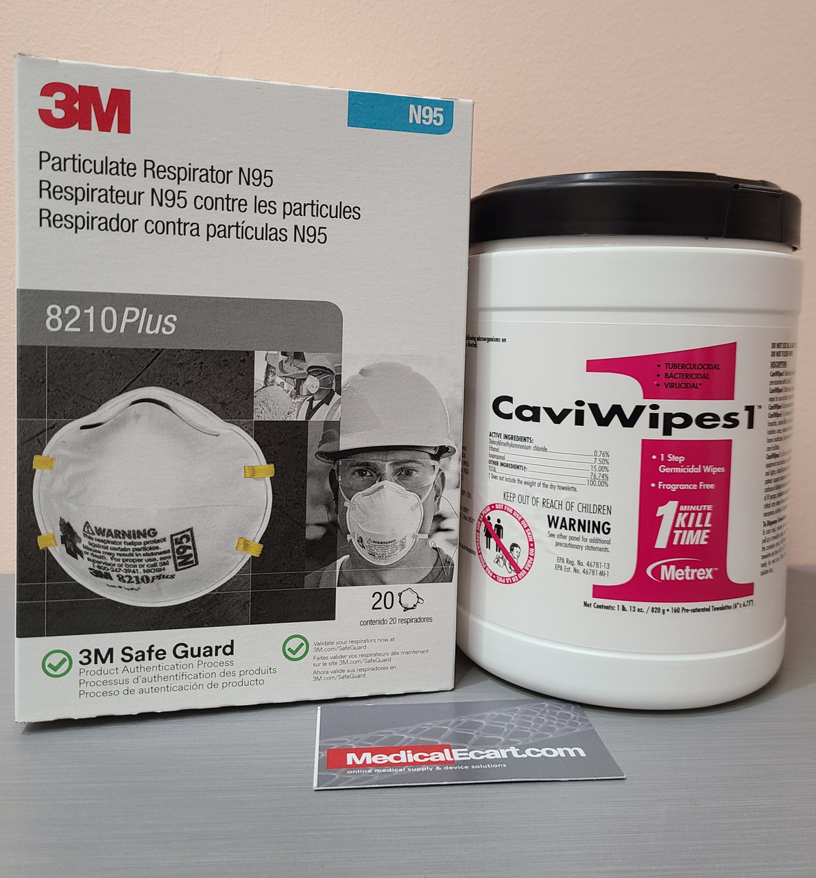 Essentials, Kit PEK COVID-19, with, Respirator, Mask, 3M, N95, #8210 Plus,  Sani-Cloth, Plus Germicidal, Disposable Wipe, Large Canister, 6" x 6.75"  with, 160 wipes, (C19PEK5)