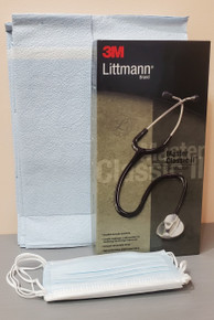 Essentials 01 Stethoscope 3M™ Littmann Classic III; 10 pcs Disposable Medical Face Mask,  05 pcs Patient Exam Gown McKesson Adult One Size Fits Most Blue NonSterile, Exam Gloves 01 box of 100 (C19PEK6)