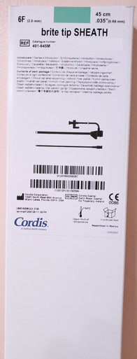 Cordis 401-645M Brite Tip Sheath Introducers 6Fr x 45cm without mini-wire 401645M