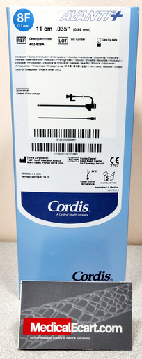 Cordis 402-608A AVANTI ® + Mid-Length Sheath Introducer without Mini Guidewire, Fuschia, 0.035IN, 11CM Cannula, 8FR, 402608A. Box of 5