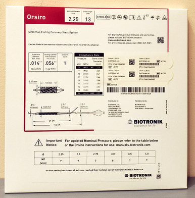 BIOTRONIK 401735 Orsiro Sirolimus Eluting Coronary Stent System 2.25 mm x 13 mm, Box of 01