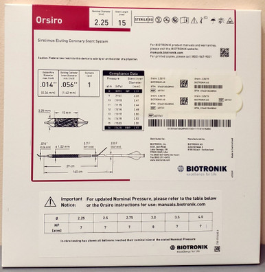 BIOTRONIK 401741 Orsiro Sirolimus Eluting Coronary Stent System 2.25 mm x 15 mm, Box of 01