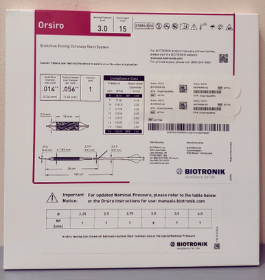 BIOTRONIK 401744 Orsiro Sirolimus Eluting Coronary Stent System 3.0 mm x 15 mm, Box of 01 