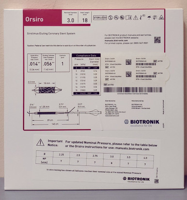 BIOTRONIK 401750 Orsiro Sirolimus Eluting Coronary Stent System 3.0 mm x 18 mm, Box of 01